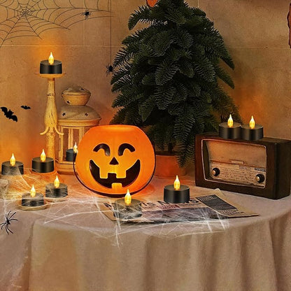 Tea Lights Battery Operated Candles LED Tea Lights Flameless Candles 200+ Hours Flickering Fake Tealights for Halloween, Christmas Aniversary Home Table Decor(Black, 100 Pack)
