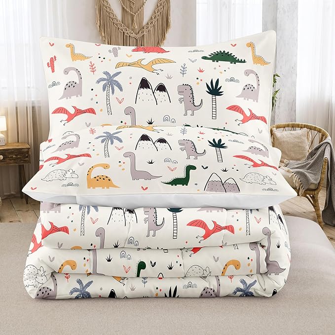 NINENINE Dinosaur Bedding Set for Kids,Twin Bedding Sets for Girls Kids,Dinosaur Comforter Sets for Girls,Cute Bedding Sets with 1 Comforter 1 Pillowcase