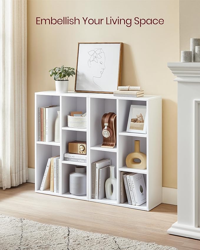 VASAGLE Bookcase, Bookshelf with 5 Compartments, Freestanding Shelves and Cube Organizer, Display Shelf for Small Spaces, for Living Room, Bedroom, and Home Office, White ULBC25WT