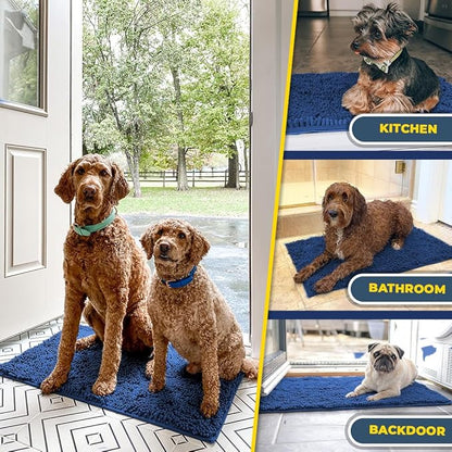 Muddy Mat® Shown on TV – Super Absorbent Microfiber Dog Door Mat for Muddy Paws, Non-Slip Washable Pet Rug, Quick Dry Chenille Entryway Carpet, Machine Washable Indoor Outdoor mat, Navy Blue 59"x35"