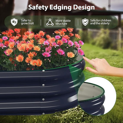Raised Garden Bed Kit, 4x2x1 ft Galvanized Planter Box Outdoor with Safety Edging, Large Metal Raised Beds for Gardening Vegetables Flower Herb (Navy Blue)