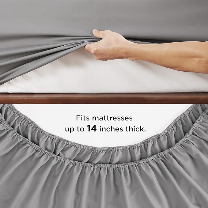 Bedsure King Size Comforter Set - 7 Pieces Solid King Bed Set, King Bed in a Bag Grey with Quilted Warm Fluffy Comforters, Sheets, Pillowcases & Shams