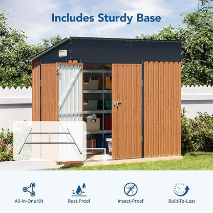 8x4 Ft Outdoor Metal Shed, Storage Shed with Floor, Updated Frame Structure & Triple Lockable Doors, Large Garden Tool Shed for Backyard, Patio, Lawn & Utility Storage