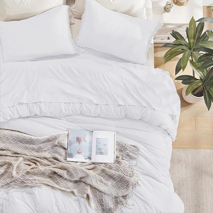 Andency White Comforter Set California King, Boho Tassel Lightweight Bedding Comforter Sets, 3 Pieces All Season Soft Fluffy Fringe Bed Set (104x96In Comforter & 2 Pillowcases)