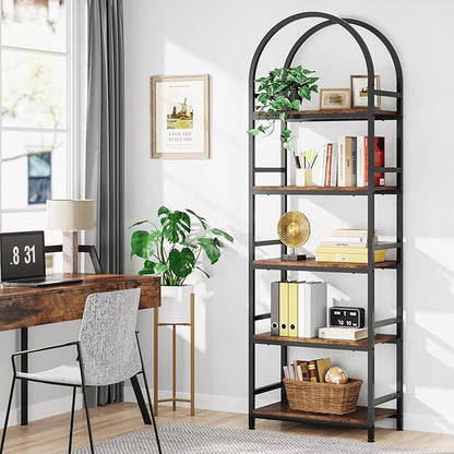 Tribesigns 5-Tier Open Bookshelf, 74.4" Wood Bookcase Storage Shelves with Metal Frame, Freestanding Display Rack Tall Shelving Unit for Office, Bedroom, Living Room, Easy Assembly(Brown, 1PC)