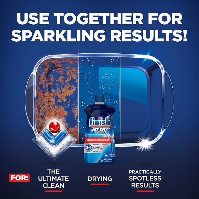 Finish Jet-Dry Dishwasher Rinse Aid, Compatible with Dishwasher Detergent, Prevents Spots & Residues, Dries, Shine & Protects, 8.45 oz, 80 Washes.