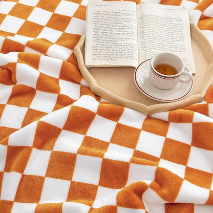 LOMAO Throw Blankets Flannel Blanket with Checkerboard Grid Pattern Soft Throw Blanket for Couch, Bed, Sofa Luxurious Warm and Cozy for All Seasons (Orange, 60"x80")