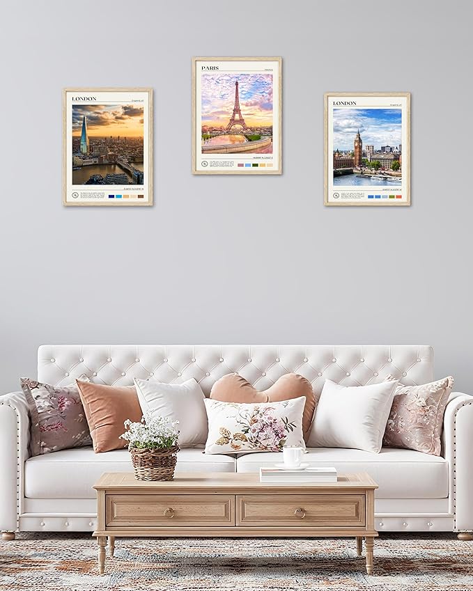HesenDot Natural OAK Wood Framed London City Wall Art,12x16in Landscape Canvas Wall Print Poster,Classic Urban Landmark Wall Decor for Living Room,Bedroom,Office Gallery Set of 1