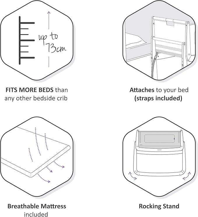 SnuzPod4, Bassinet Bedside Sleeper - Comfortable Baby Crib and Bed, 3D Breathable Mattress, Fits Bed with Adjustable Max. Height of 28.5”, Machine Washable Mesh Liner (White)