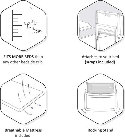 SnuzPod4, Bassinet Bedside Sleeper - Comfortable Baby Crib and Bed, 3D Breathable Mattress, Fits Bed with Adjustable Max. Height of 28.5”, Machine Washable Mesh Liner (White)
