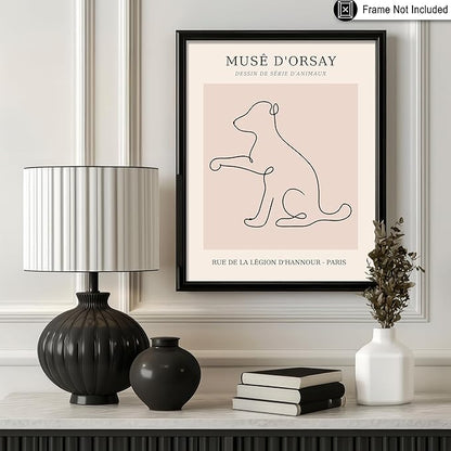 Poster Master Vintage Poster - Retro One Line Dog Drawing Print - Dog Art - Minimal Gift for Men, Women, Animal Lover - Abstract Wall Decor for Home, Office, Bedroom - 8x10 UNFRAMED Wall Art
