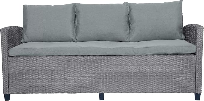 Outdoor Rattan Sectional Sofa with Dining Table, Chairs and Stools for Garden Backyard, 6-Piece Patio Furniture Set All-Weather Wicker Conversation Couch, Onesize, Gray