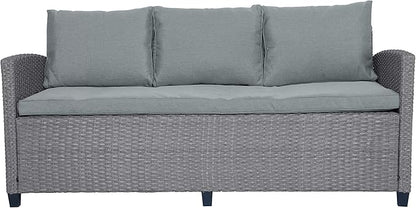 6 7 Pieces Patio Furniture Outdoor Sectional Sofa Conversation Set All Weather Wicker Rattan Couch Dining Table & Chair with Ottoman, Cc-Grey