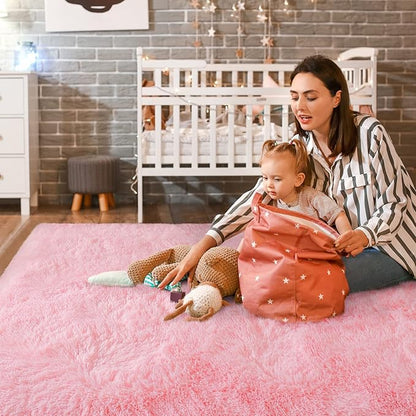 Super Soft Fluffy Shaggy Rugs 4x5.9 Feet for Living Room Bedroom, Fuzzy Plush Area Rugs for Girls Kids Room Nursery Home Decor, Furry Dorm Rug Cute Non-Slip Indoor Floor Carpet, Baby Pink