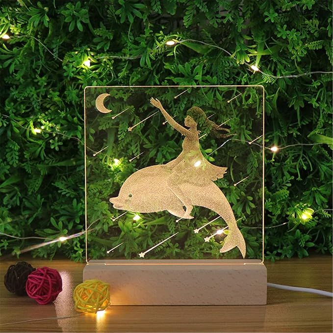 2Pack 6 inch Wood Rectangle Display Pedestal,Wooden Rectangle Led Lights Display Base for Acrylic and Plexiglass,Wood Night LED Light Lamp Base