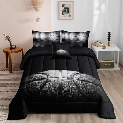 Basketball Comforter Sets,6 PCS Basketball Bedding Set for Boys,Kids Comforter Sets for Boys,Twin Black and Grey Comforter Sets for Boys,Bed in A Bag with Sheets(Twin-6 Pieces)