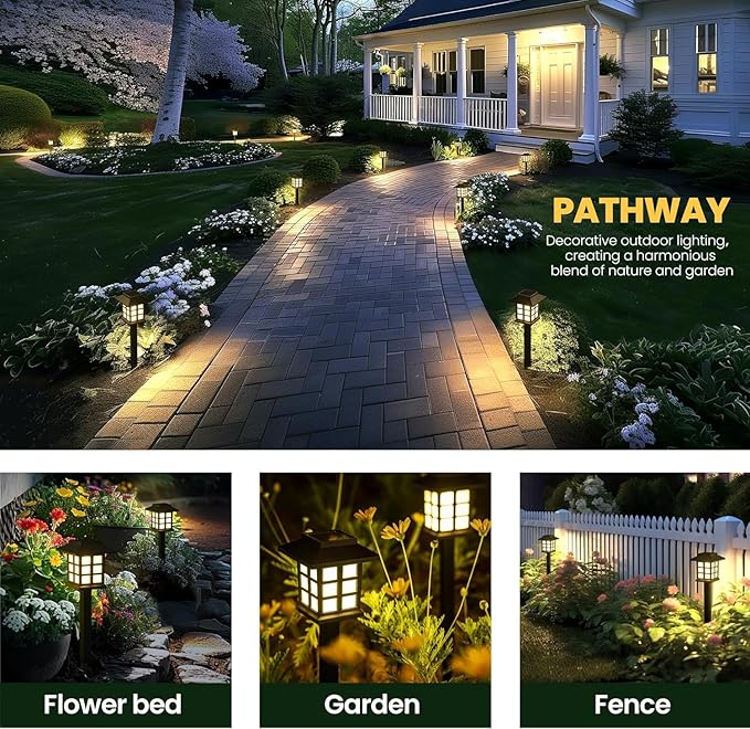 GIGALUMI Solar Outdoor Lights，6 Pack LED Solar Lights Outdoor Waterproof, Solar Walkway Lights Maintain 10 Hours of Lighting for Your Garden, Landscape, Path, Yard, Patio, Driveway