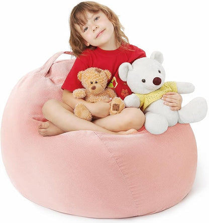 Stuffed Animal Storage Kids Bean Bag Chair Cover (No Filler) Washable Ultra Soft Corduroy Pink Bean Bag Cover for Organizing Plush Toys or Textile, Sack Bean Bag for Adults, Teens (2XL)
