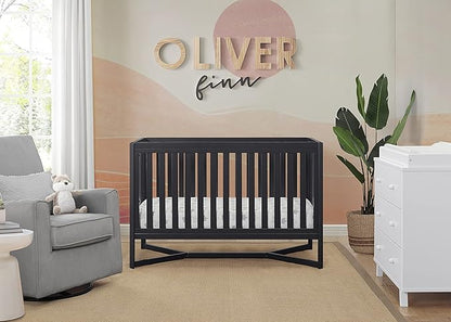 Delta Children Tribeca 4-in-1 Baby Convertible Crib + Simmons Kids Quiet Nights Crib and Toddler Mattress Made from Recycled Water Bottles/GREENGUARD Gold Certified [Bundle], Midnight Grey