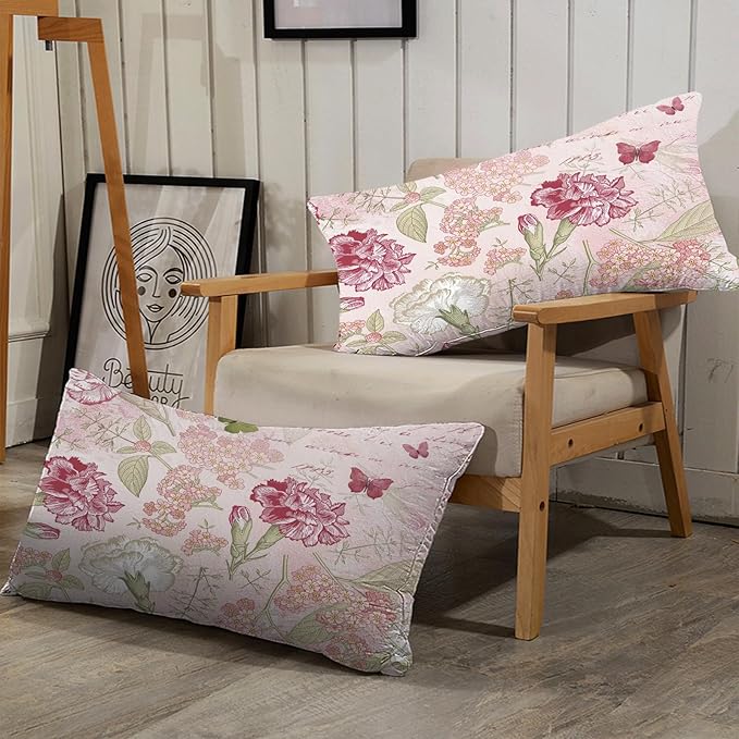 kxry Pink Flower Comforter Sets Butterfly Bedding Sets Twin Size Comforter Set for Girls Women Kids 1 Comforter + 1 Pillow Case