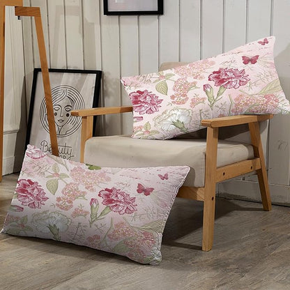 kxry Pink Flower Comforter Sets Butterfly Bedding Sets Twin Size Comforter Set for Girls Women Kids 1 Comforter + 1 Pillow Case