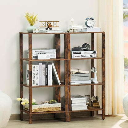 4 Tier Tall Wooden Bookshelf with Storage, Narrow Bookcase for Small Space, Small Book Shelf for Living Room, Office, Bedroom, Kitchen, Industrial, Rustic Brown