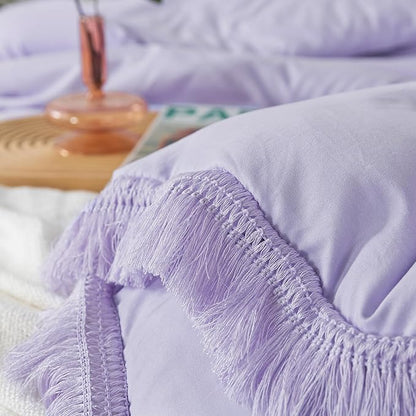 Andency Full Size Comforter Set Lavender, Purple 3 Pieces Boho Lightweight Bedding Comforters & Sets, All Season Soft Tassel Bed Set (78x90In Comforter & 1 Pillowcase)