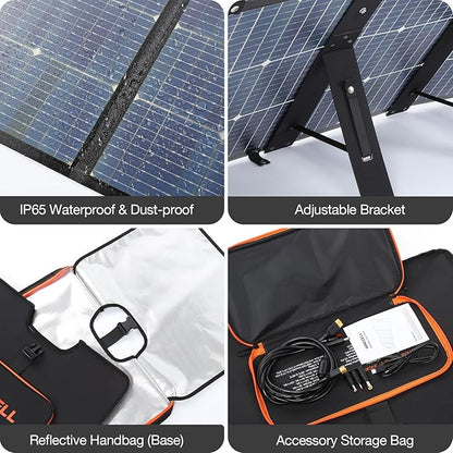 GRECELL 120W Portable Solar Panel for Power Station, 24% High Efficiency Bifacial Panel 21.6V Foldable Waterproof with XT60/Type-C/2 USB DC Output, 120W Solar Panel for Outdoor, Camping, Van, RV, Trip