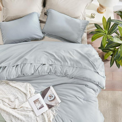 Andency Light Grey Comforter Set King, 3 Pieces Boho Tassel Lightweight Bedding Comforter Sets for King Bed, All Season Soft Fluffy Fringe Bed Set (104x90In Comforter & 2 Pillowcases)