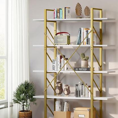 YITAHOME 5 Tier Gold Bookshelf, 70.9" Tall Modern Wide Bookcase, Open Storage Rack Shelves in Living Room/Bedroom/Home/Office, Books Holder Organizer for Books/Plants, Gold & White