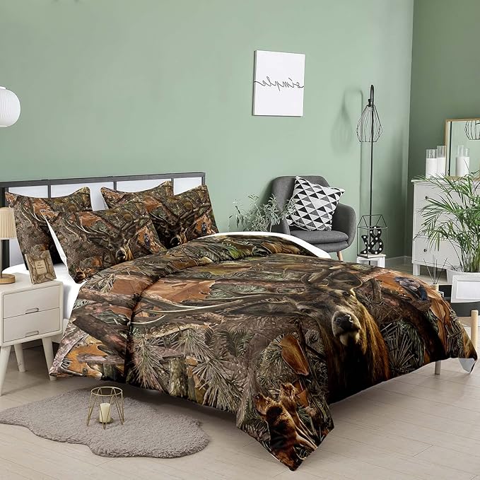 NINENINE Deer Bedding Sets Camo Comforter Set,Boys Queen Bedding,Western Comforter Sets for Boys,Queen Size Bedding Set for Boys,Hunting Bed Sets with 1 Comforter 2 Pillowcases