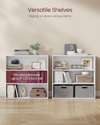 VASAGLE Bookshelf, 31.5 Inches Wide, 3-Tier Open Bookcase with Adjustable Storage Shelves, Floor Standing Unit, Cloud White ULBC173T14