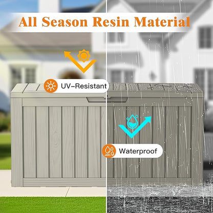 Outdoor Storage Box, Deck Box Waterproof 72 Gallon, Resin Outside Storage, Storage Bin for Package Delivery, Patio Furniture Cushion, Pool Accessories, Weatherproof and UV Resistant, Grey