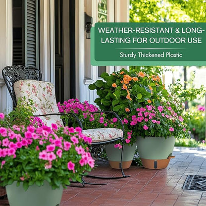 12/10/8 Inch Self Watering Pots for Indoor Plants Plastic Large Plant Pot for Outdoor Plants, Water Level Window & Spacious Reservoir Flower Pots Decorative Planter with Drainage and Tray (Green)