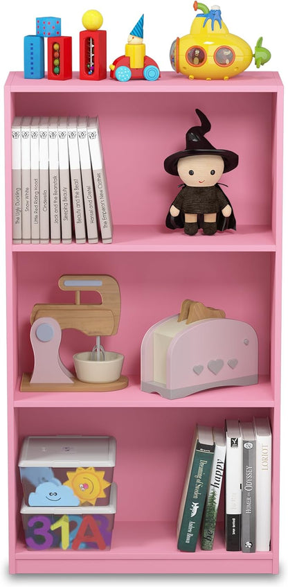 FURINNO Basic 3-Tier Bookcase Storage Shelves, Pink