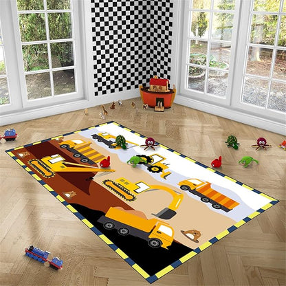 Construction Rug for Boys Room (3'×4', Low Pile, 1.4 pounds, Handmade, Car Play Mat, Indoor)