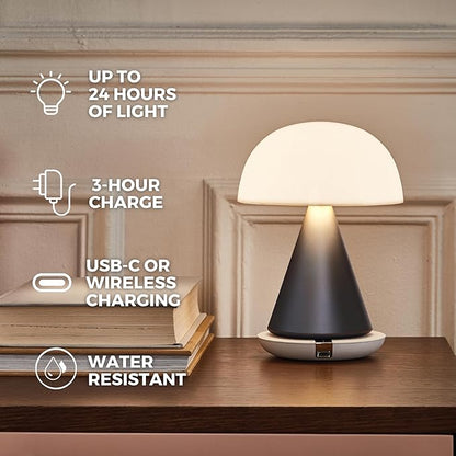 Lexon Mina L Mushroom Lamp - 9 LED Color Table Lamp for Bedrooms, Living Room & Office - Cordless, Rechargeable with 24h Light & Dimmer, Aluminum, Large - Soft Gold