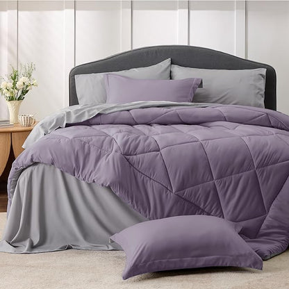 Bedsure Grayish Purple Twin XL Comforter Set - 5 Pieces Reversible Twin XL Bed in a Bag, Twin XL Bed Set Grayish Purple and Grey with Comforters, Sheets, Pillowcase & Sham
