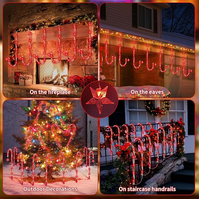 AOSEA Christmas Candy Cane Lights, Upgraded 80 Red LEDs Christmas Decorations Outdoor&Indoor, 10 Pack Waterproof Christmas Lights with 8 Lighting Modes for Pathway, Yard, Walkway, Lawn, Garden Decor
