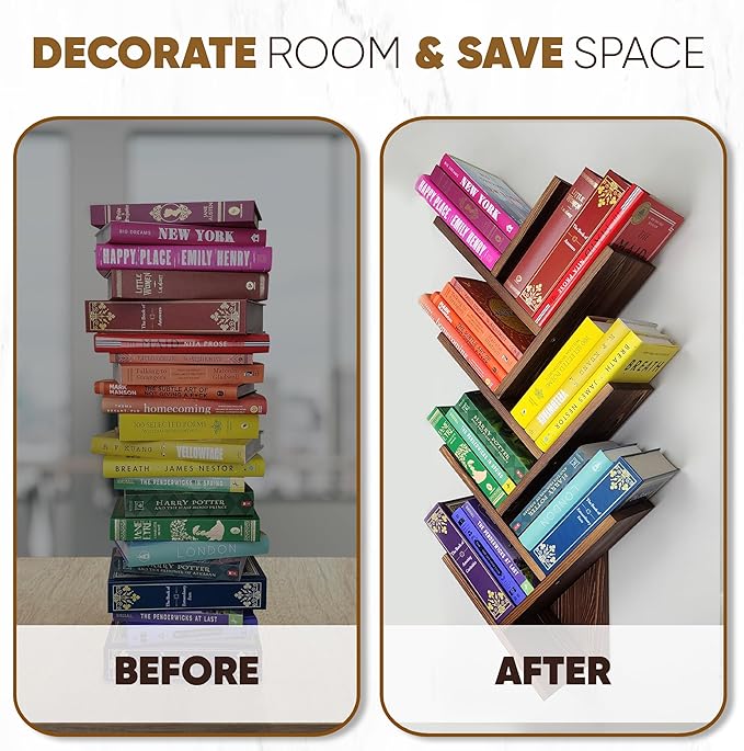 Tree Bookshelf 7-Tier | Wall Bookshelf | Book Organizer | Solid Wood Bookshelf for Kids | Floating Bookshelf Organizer