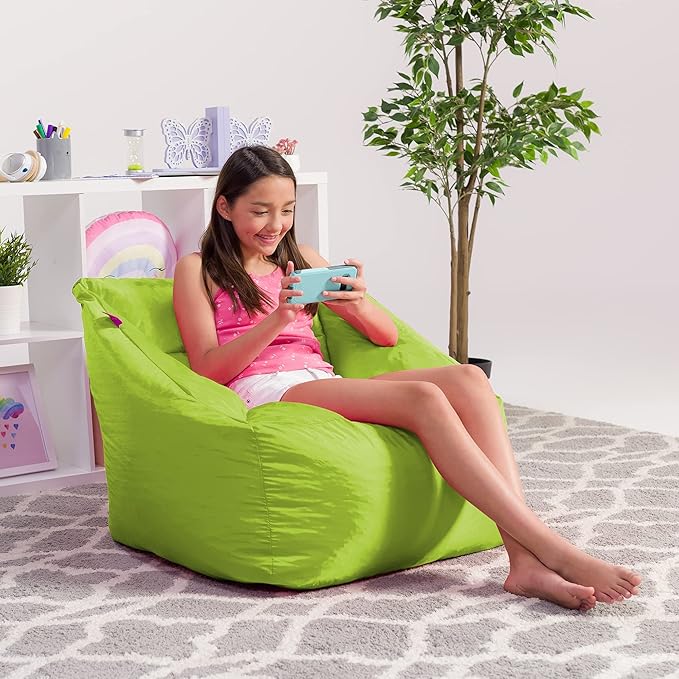 Posh Creations Structured Comfy Seat for Playrooms and Bedrooms, Large Bean Bag Chair, Coronado Chair, Lime