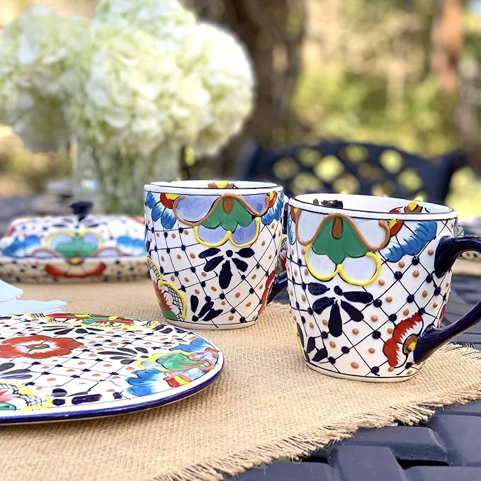 Encantada Handmade Hand-Painted Authentic Mexican Pottery Mugs (1-Pack, Dots & Flowers)