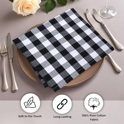 Urban Villa Cloth Napkins Cotton 20x20 (Set of 6) Black Cheks