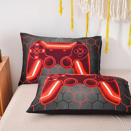 NTBED Game Console Comforter Set for Boys Girls Kids Geometric Lightweight Microfiber Bedding Sets (red, Twin)