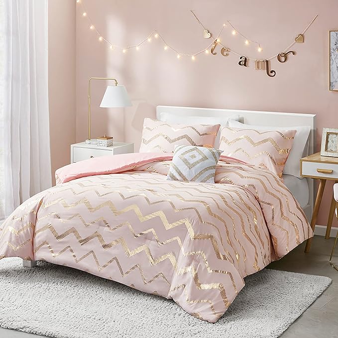 Codi Twin Comforter Set for Girls - Cute Pink Bedding Sets for Twin Size Bed - 3 Piece Set for Teen Girl - includes 1 Rose Gold Comforter, 1 Decorative Pillow, 2 Pillow Cases - All Seasons Warm