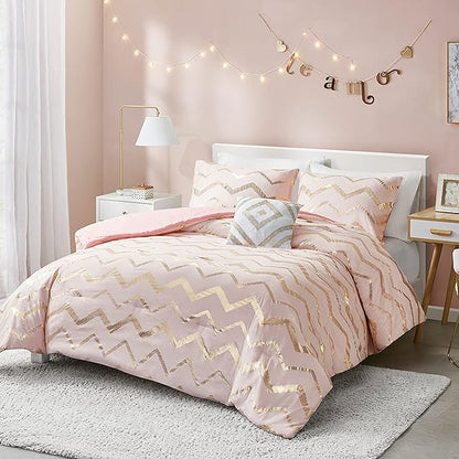 Codi Twin Comforter Set for Girls - Cute Pink Bedding Sets for Twin Size Bed - 3 Piece Set for Teen Girl - includes 1 Rose Gold Comforter, 1 Decorative Pillow, 2 Pillow Cases - All Seasons Warm