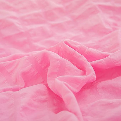 Pink Comforter Sets King Size, Pink Seersucker Bedding Set 3-Pieces Bed in a Bag Microfiber Lightweight Comforter All Season Bedding Sets with 2 Pillowcases