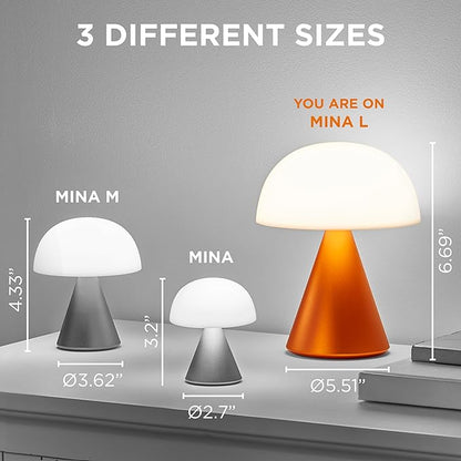 Lexon Mina L Mushroom Lamp - 9 LED Color Table Lamp for Bedrooms, Living Room & Office - Cordless, Rechargeable with 24h Light & Dimmer, Aluminum, Large - Soft Gold