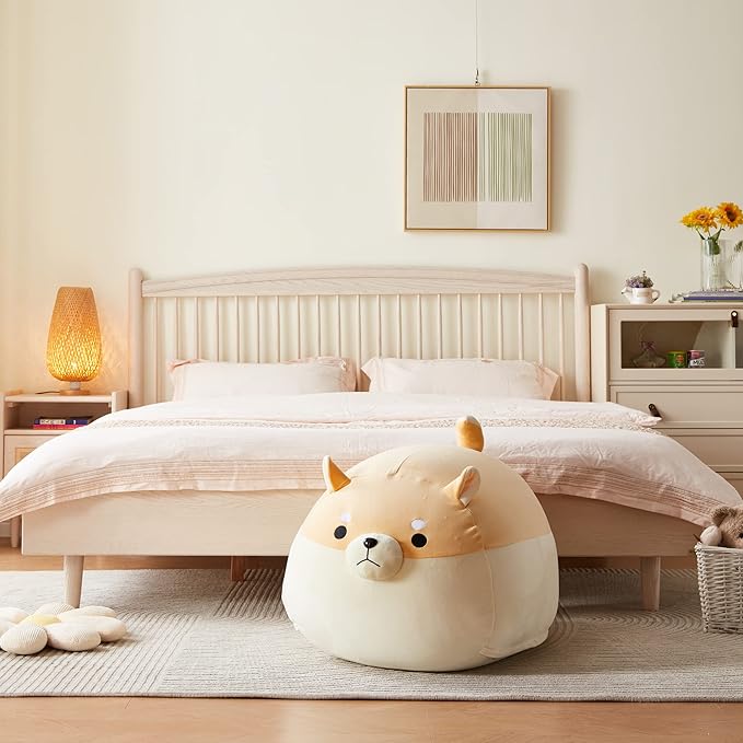Stuffed Animal Storage Bean Bag Chair Cover for Kids Yellow Dog Shiba Inu Bean Bag Chair for Girls XX-Large Size Toy Organizer Cover Only Without Filling