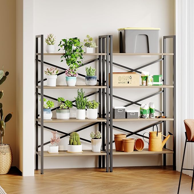 4 Tier Book shelf 23.6" W, Small Bookcase with Open Shelves, BookShelf with Storage, Standing Book Shelves Organizers and Storage for Living Room, Kitchen, Home, Office (Light Coffee)